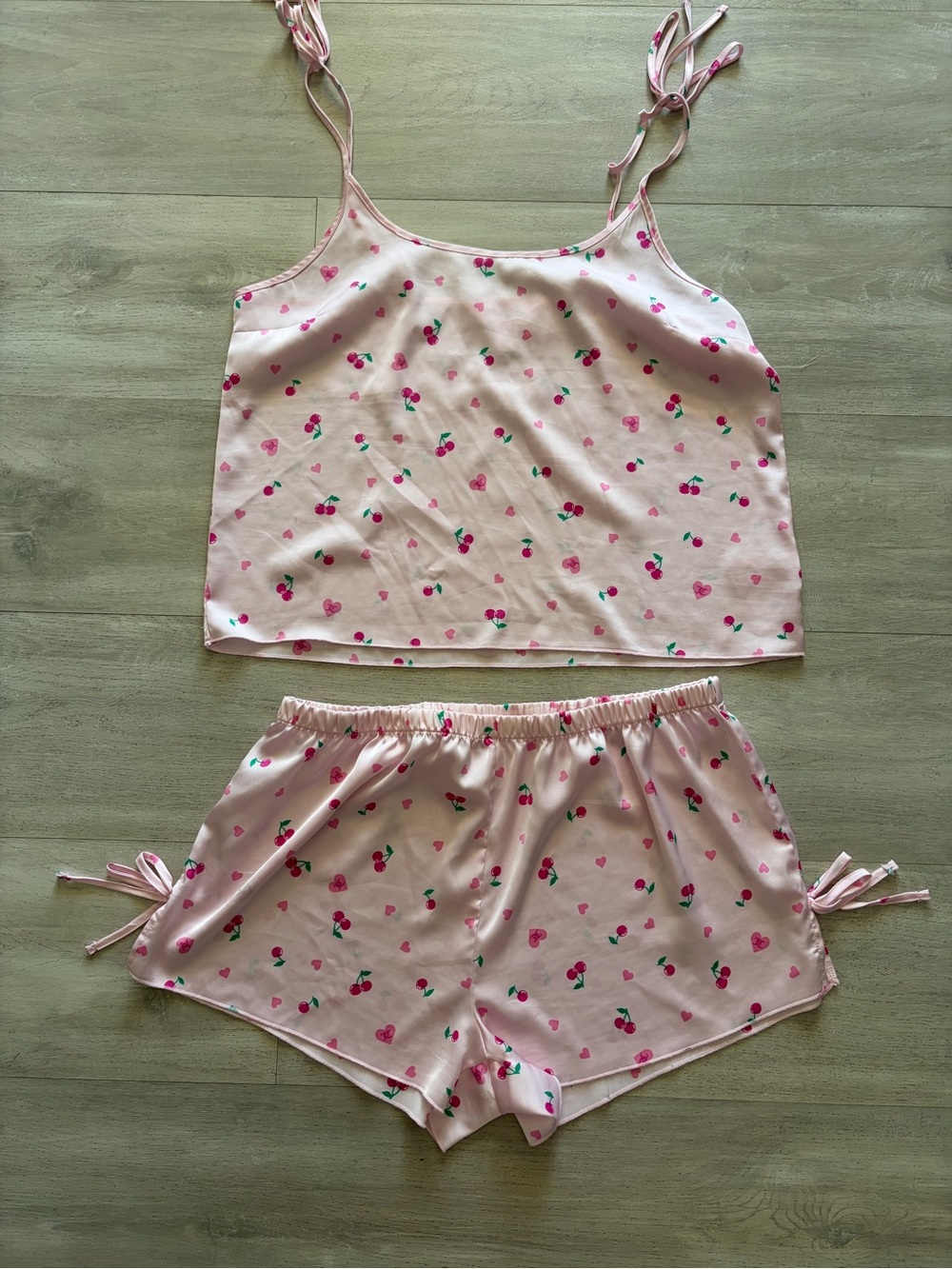 Juicy Couture Pink Cherry-Print Satin Cami & Shorts Sleep Set
